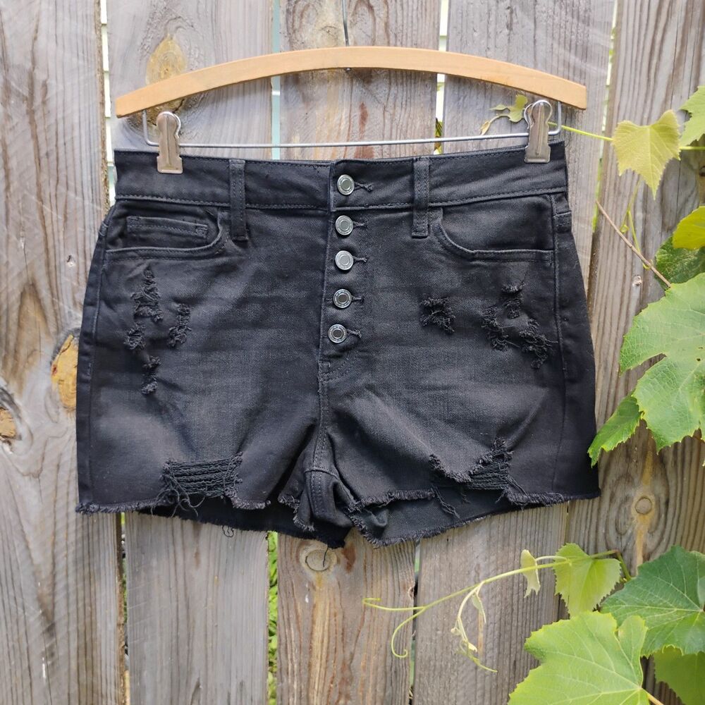 SO Womens 9 29W Super High Rise Curvy Shorti Black Distressed Denim Shorts